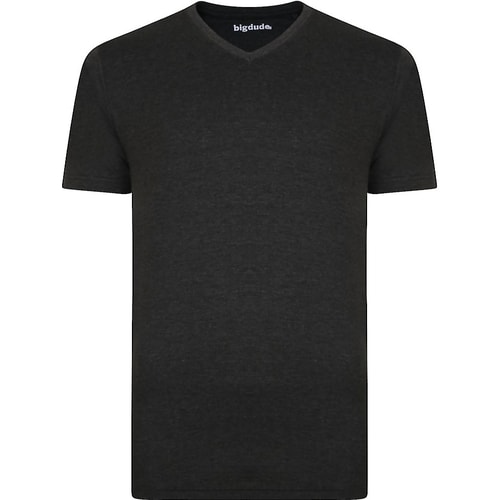 Bigdude Plain V-Neck T-Shirt Charcoal Marl